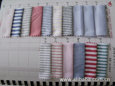紹興市越棟針紡織品 現(xiàn)貨滌棉條子面料，質(zhì)量保證，支持來樣定染